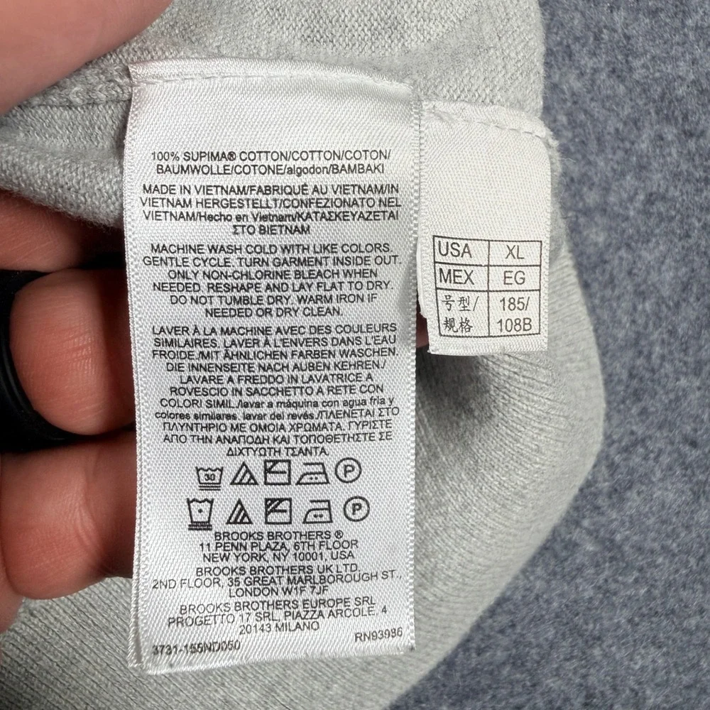 Brooks Brothers Mens XL Supima Cotton Quarter Zip Sweater Light Gray Heather